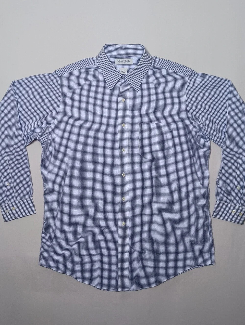 Brooks Brothers Mens Non Iron Dress Shirt XL 16.5-34/35 Blue Check Button Up